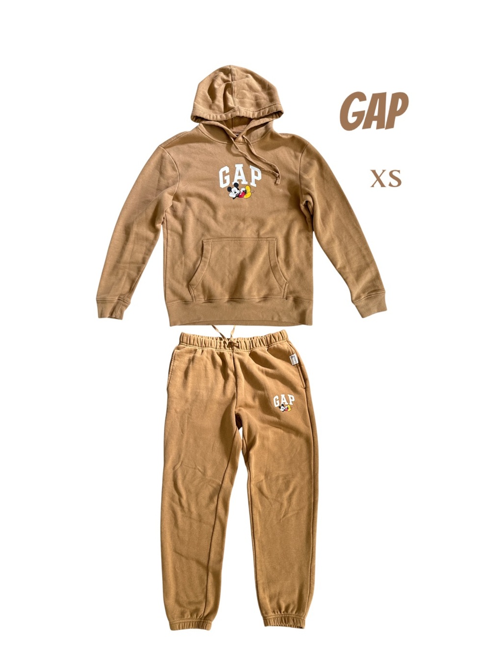 GAP x Disney Mickey Mouse XS Logo Sweatpants & Hoodie Set - Tan unisex